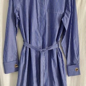Calvin Klein Blue and White Striped Long Sleeve Dress